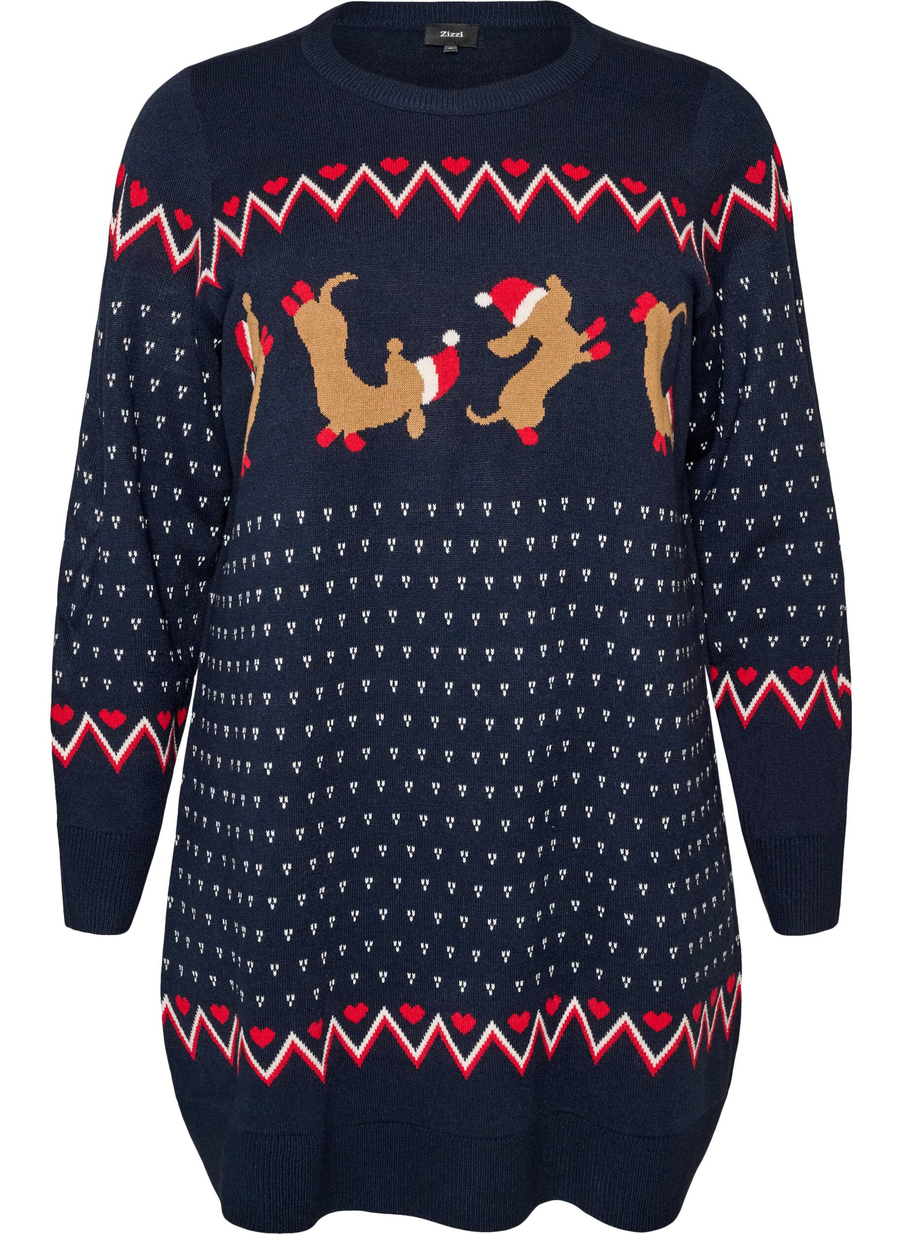 ZizziKurzes Strickkleid mit Weihnachtsmotiv, Blau, Packshot image number 0