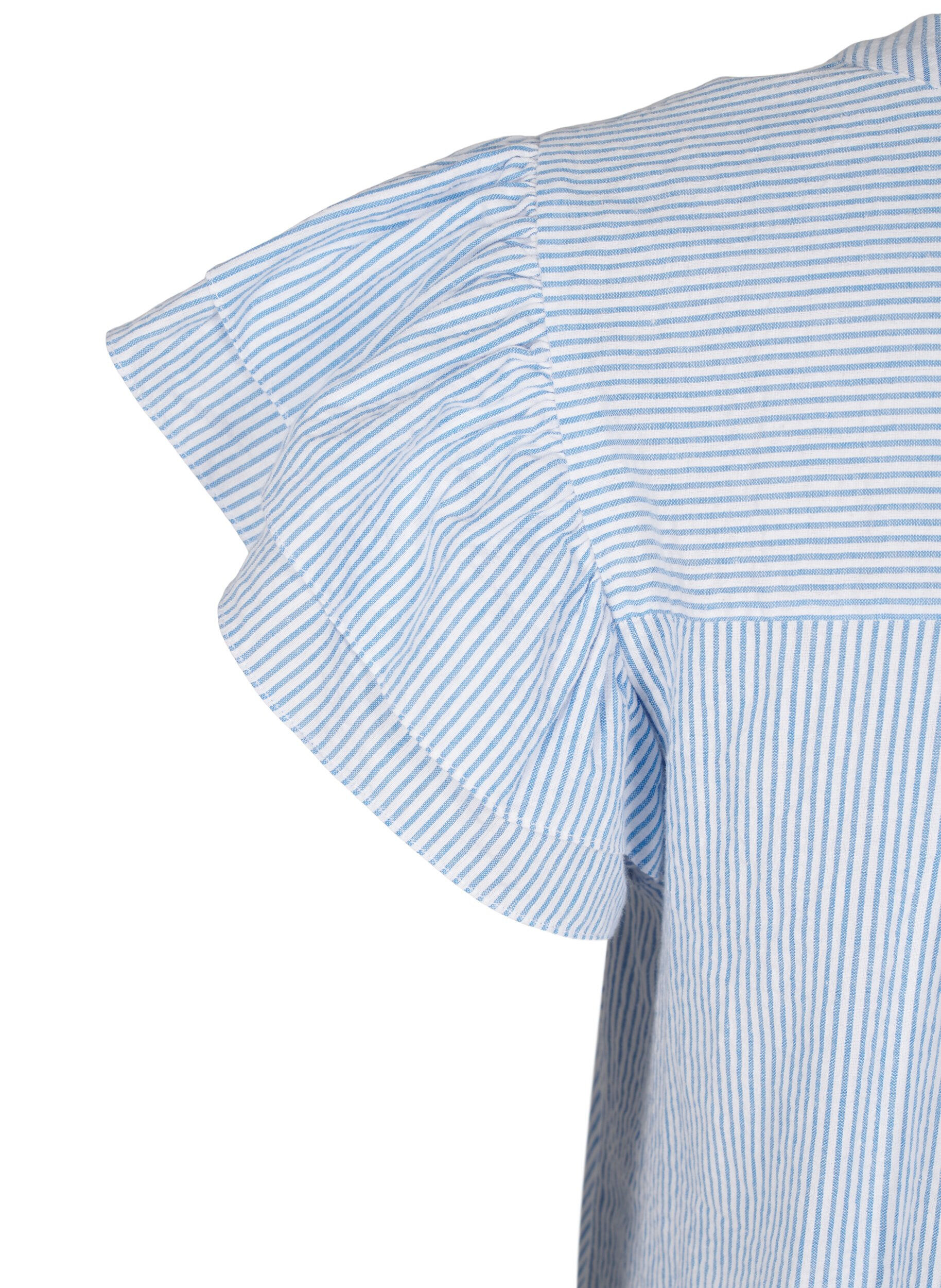 Zizzi Kurzes gestreiftes Kleid mit R&uuml;schen, Blau, Packshot image number 3