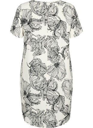 Kleid mit Aufdruck und kurzen Ärmeln, White Line Flower, Packshot image number 1