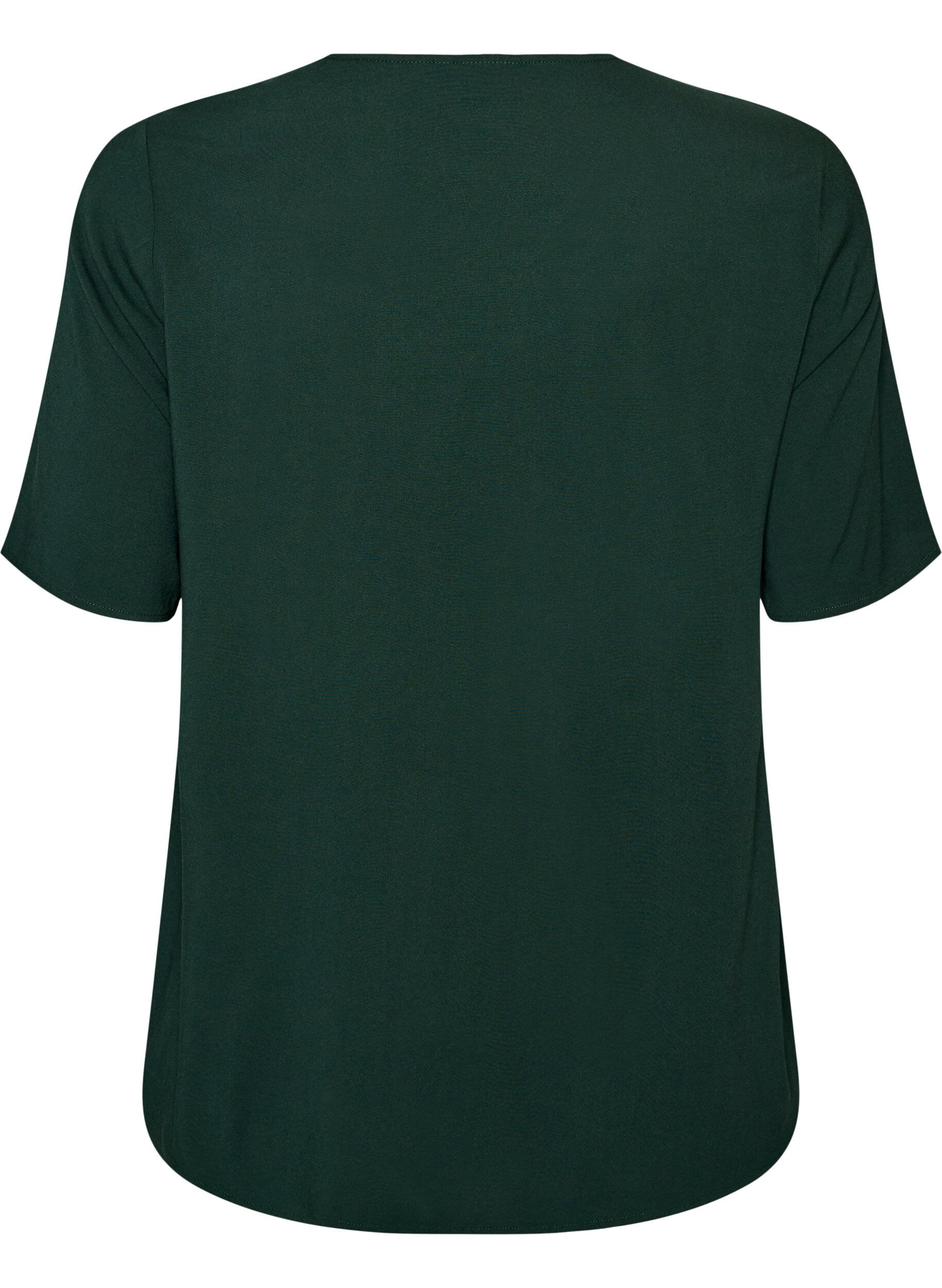 ZizziKurz&auml;rmelige, gewebte Bluse mit Rundhals, Gr&uuml;n, Packshot image number 1