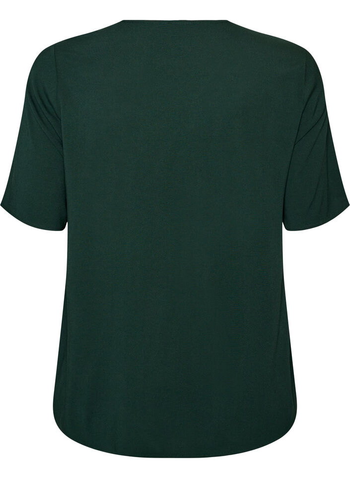 Kurz&auml;rmelige, gewebte Bluse mit Rundhals, Gr&uuml;n, Packshot image number 1