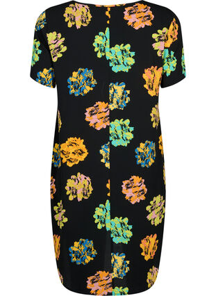 Kleid mit Aufdruck und kurzen Ärmeln, Black Big Flower, Packshot image number 1