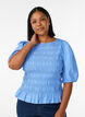 Smockbluse mit R&uuml;schensaum und U-Boot-Ausschnitt, Blau, Model image number 0