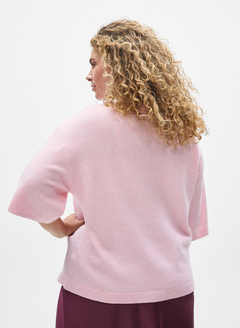 Locker sitzende Strickshirt mit kurzen &Auml;rmeln, Rot, Model image number 2