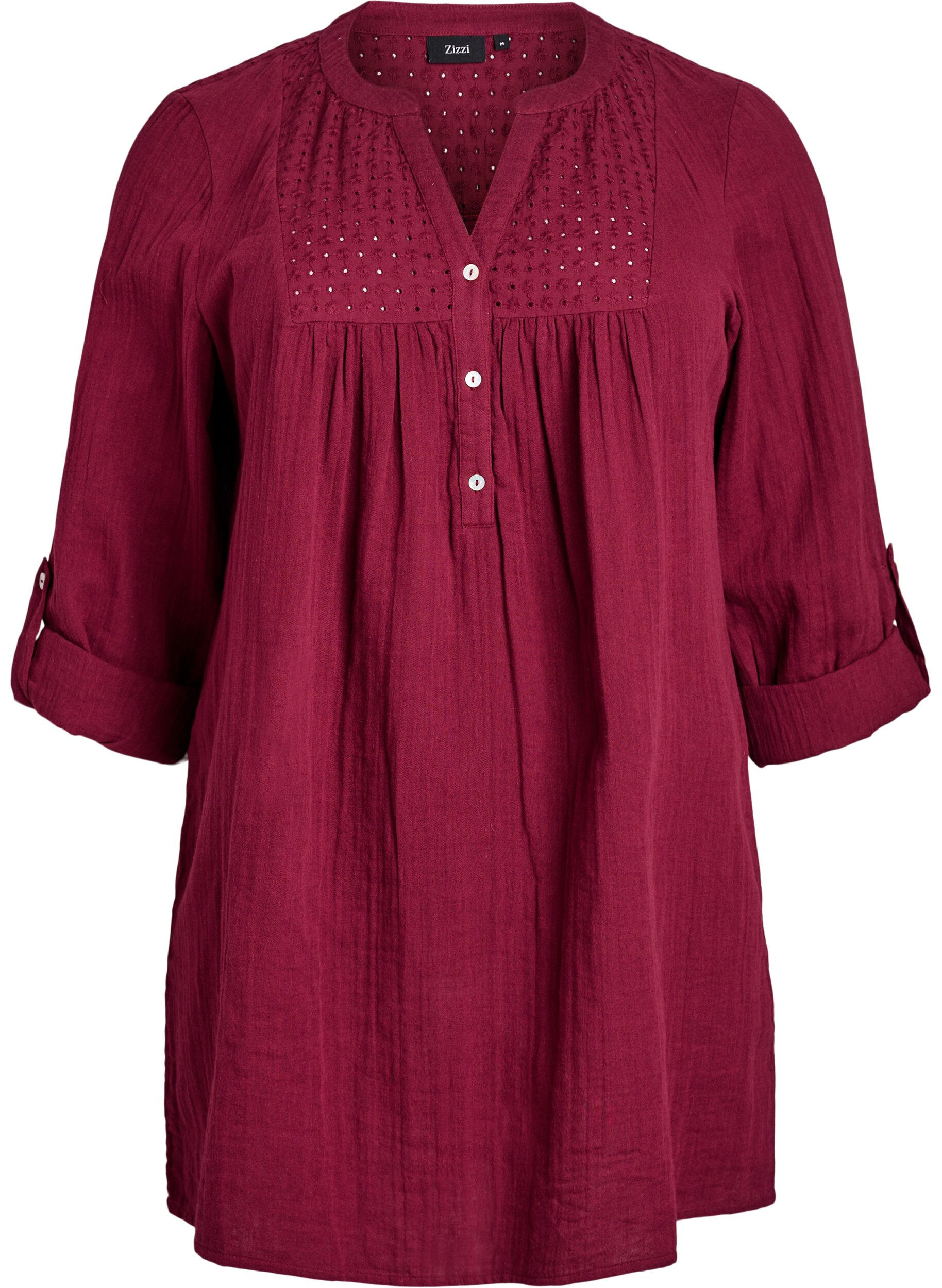 ZizziTunika aus Baumwollmusselin mit Broderie Anglaise, Dunkles Bordeaux, Packshot image number 0