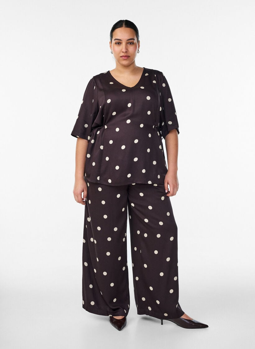Hose aus Viskose mit Polka Dots und weitem Bein, Braun, Model image number 0