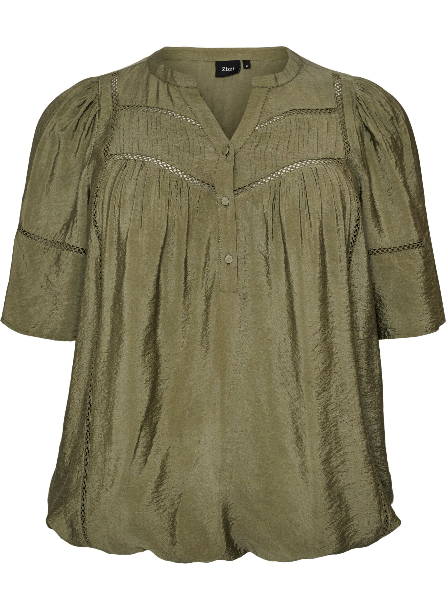ZizziBluse aus Viskose mit Biesen und Ballon&auml;rmeln, Gr&uuml;n, Packshot image number 0