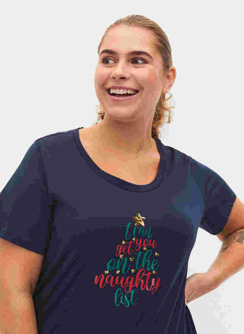 Weihnachts-T-Shirt aus Baumwolle, Navy Blazer Text, Model image number 1