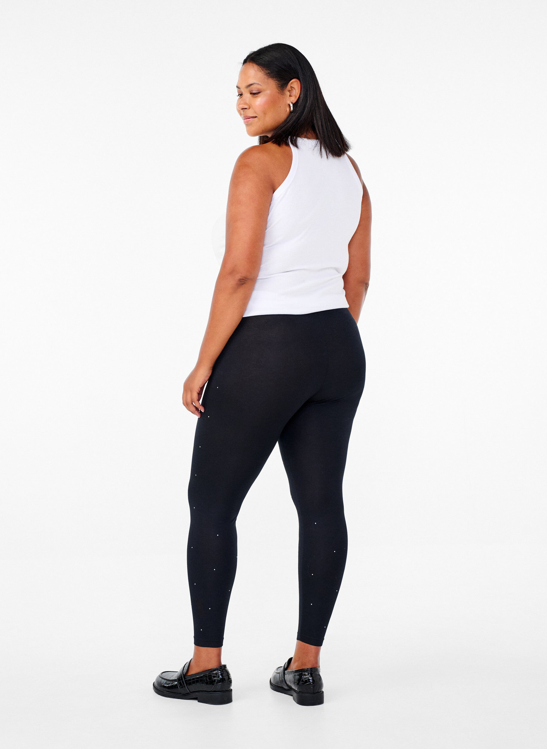 Zizzi Leggings aus Viskose mit Strasssteinen, Black, Model image number 1