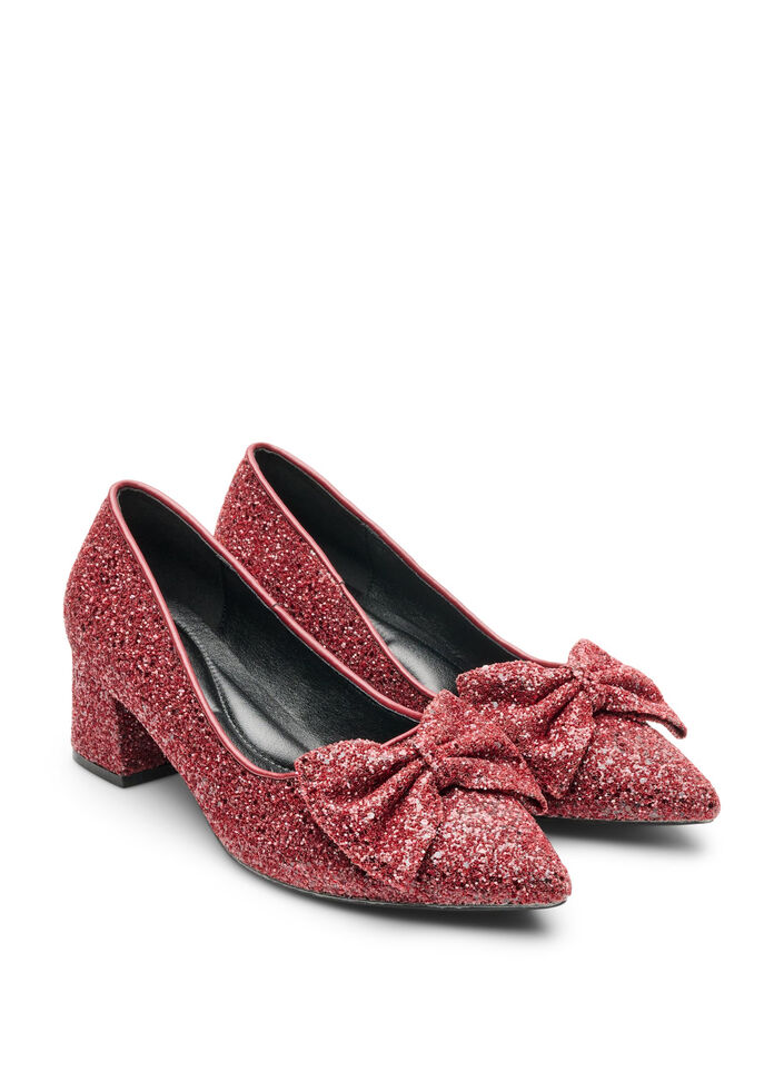 Glitzer-Pumps mit Schleife, Rot, Packshot image number 1