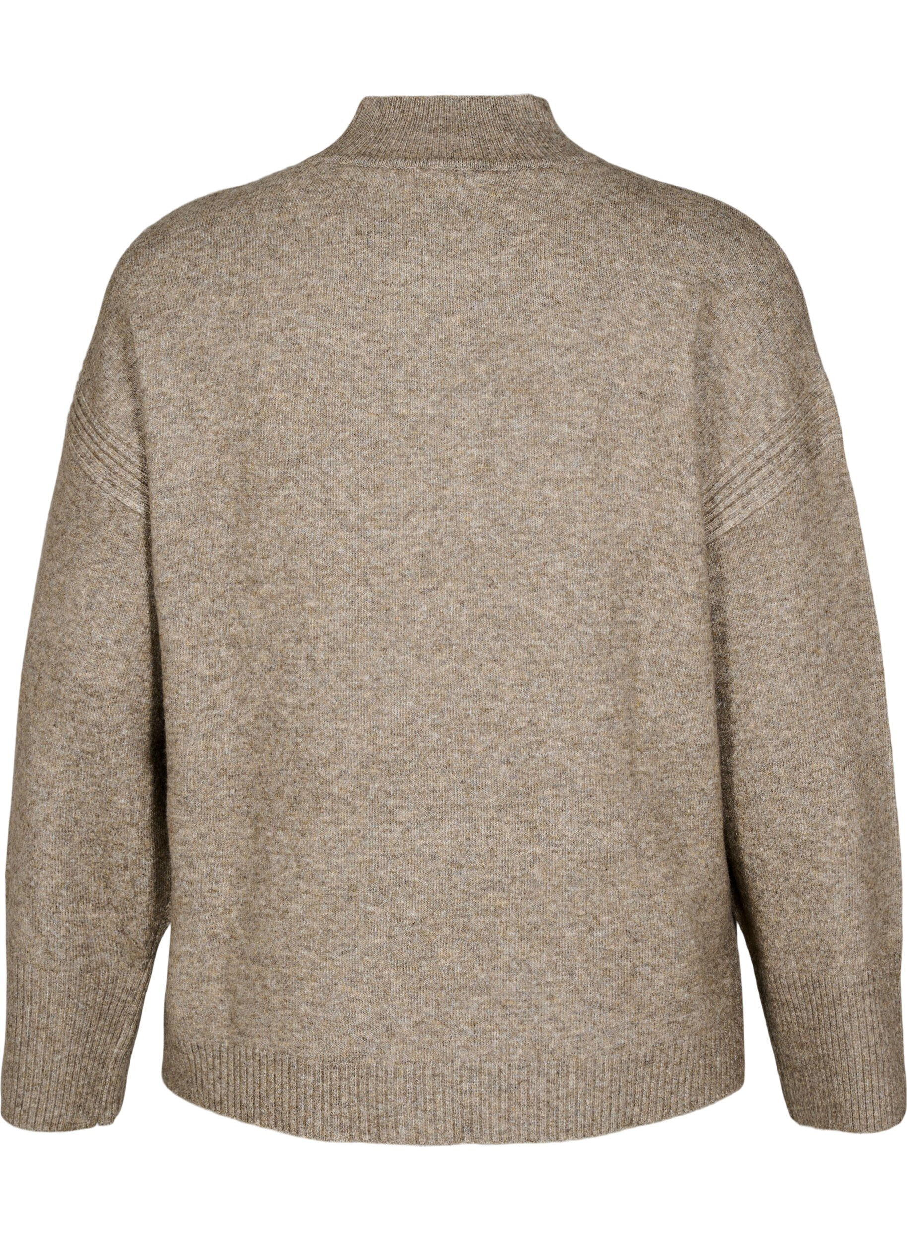 Zizzi Strickpullover mit gerippten Abschl&uuml;ssen, Walnut Mel., Packshot image number 1