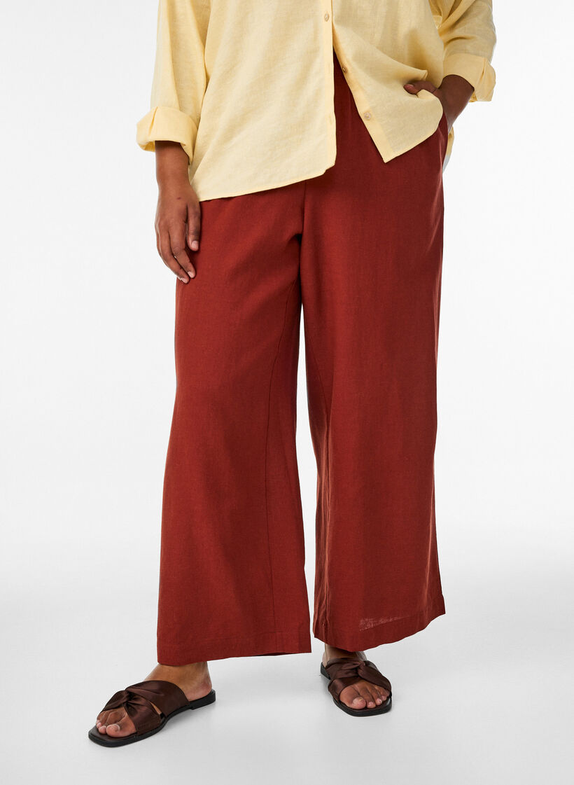 Hose aus Leinen und Viskose mit weitem Bein, Rot, Model image number 2