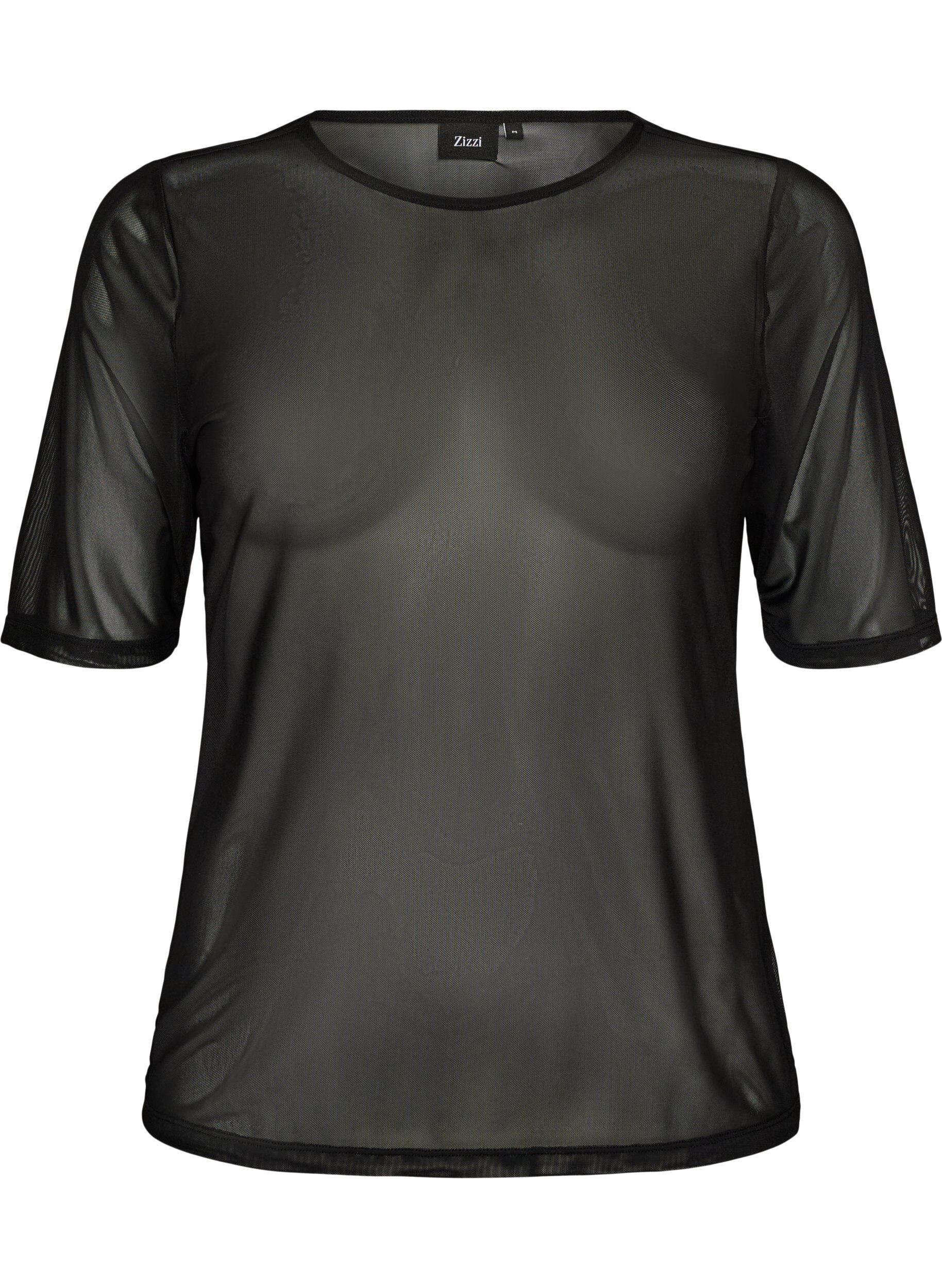 ZizziTop aus Mesh mit kurzen &Auml;rmeln und Rundhalsausschnitt, Schwarz, Packshot image number 0