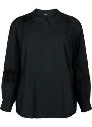  Bluse aus Viskose mit Häkeleien, Black, Packshot image number 0