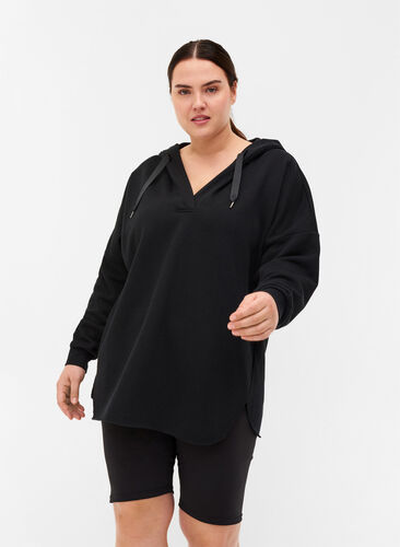 Sweatshirt mit Kapuze und Schlitz, Black, Model image number 0