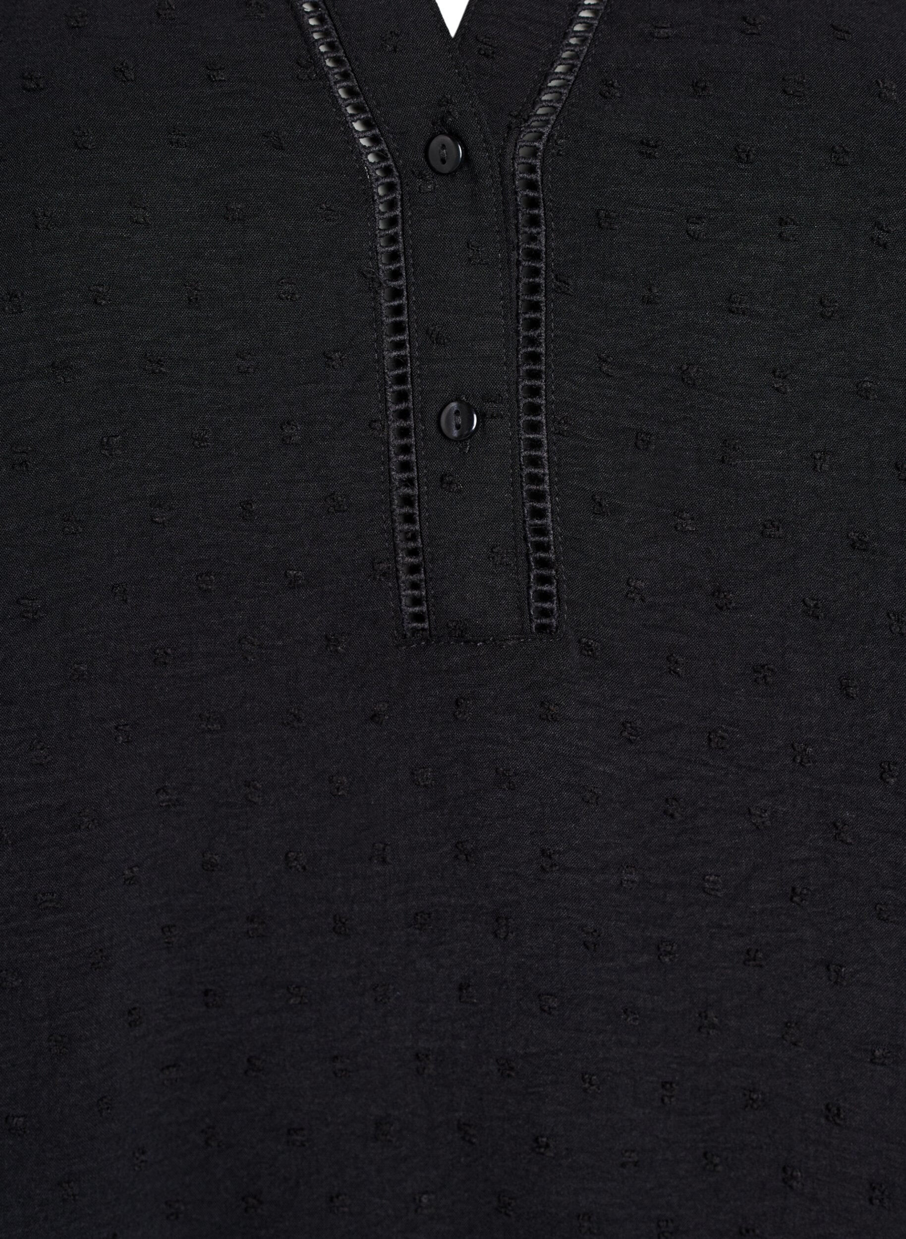 Zizzi Kleid mit R&uuml;schen&auml;rmeln und gepunkteter Textur, Black, Packshot image number 2