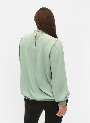Einfarbige gesmokte Bluse mit langen Ärmeln, Green Bay, Model image number 1