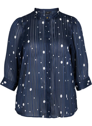 Hemdbluse mit Print und 3/4-Ärmeln, Navy Blazer Dot, Packshot image number 0