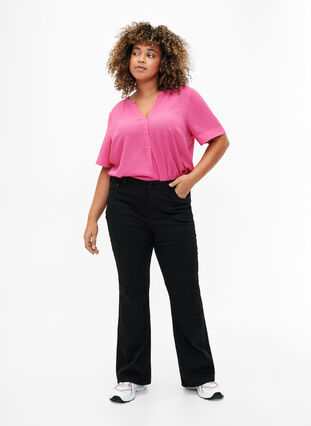 Kurzärmelige Bluse mit V-Ausschnitt, Raspberry Sorbet, Model image number 2