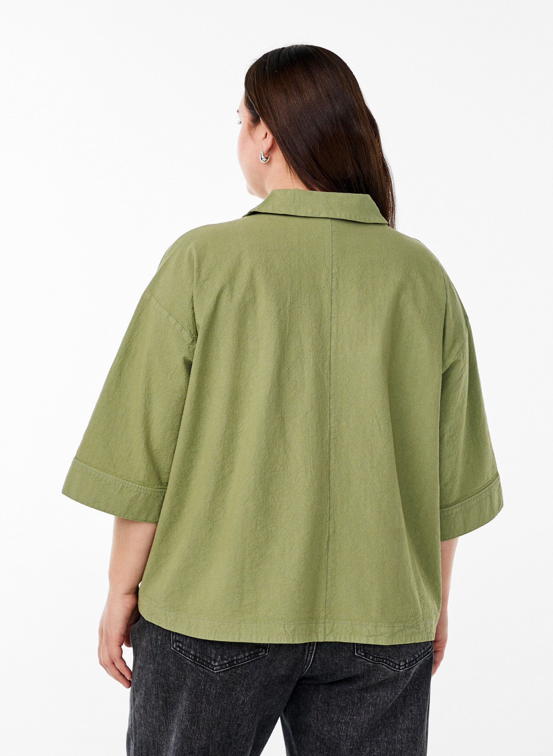 Zizzi Lockere Bluse mit Kragen und 1/2 &Auml;rmeln, Gr&uuml;n, Model image number 2