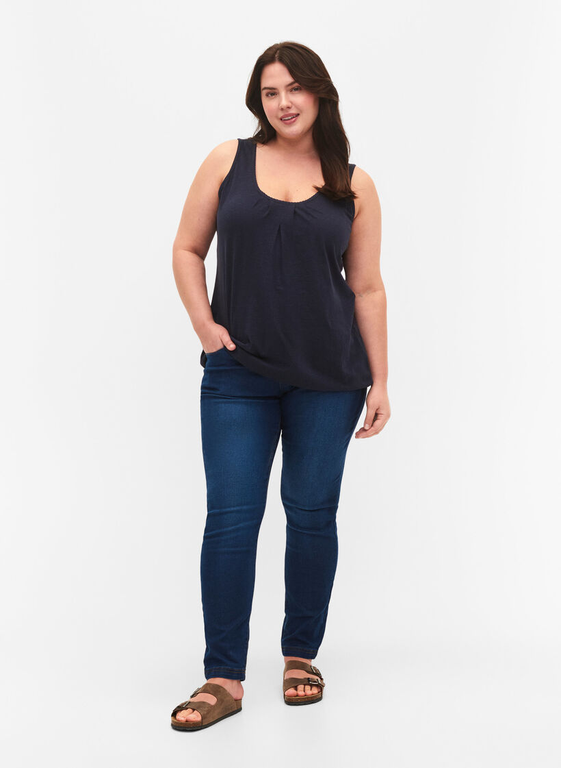 Top aus Baumwolle mit Spitzenbesatz, Navy Blazer, Model image number 2