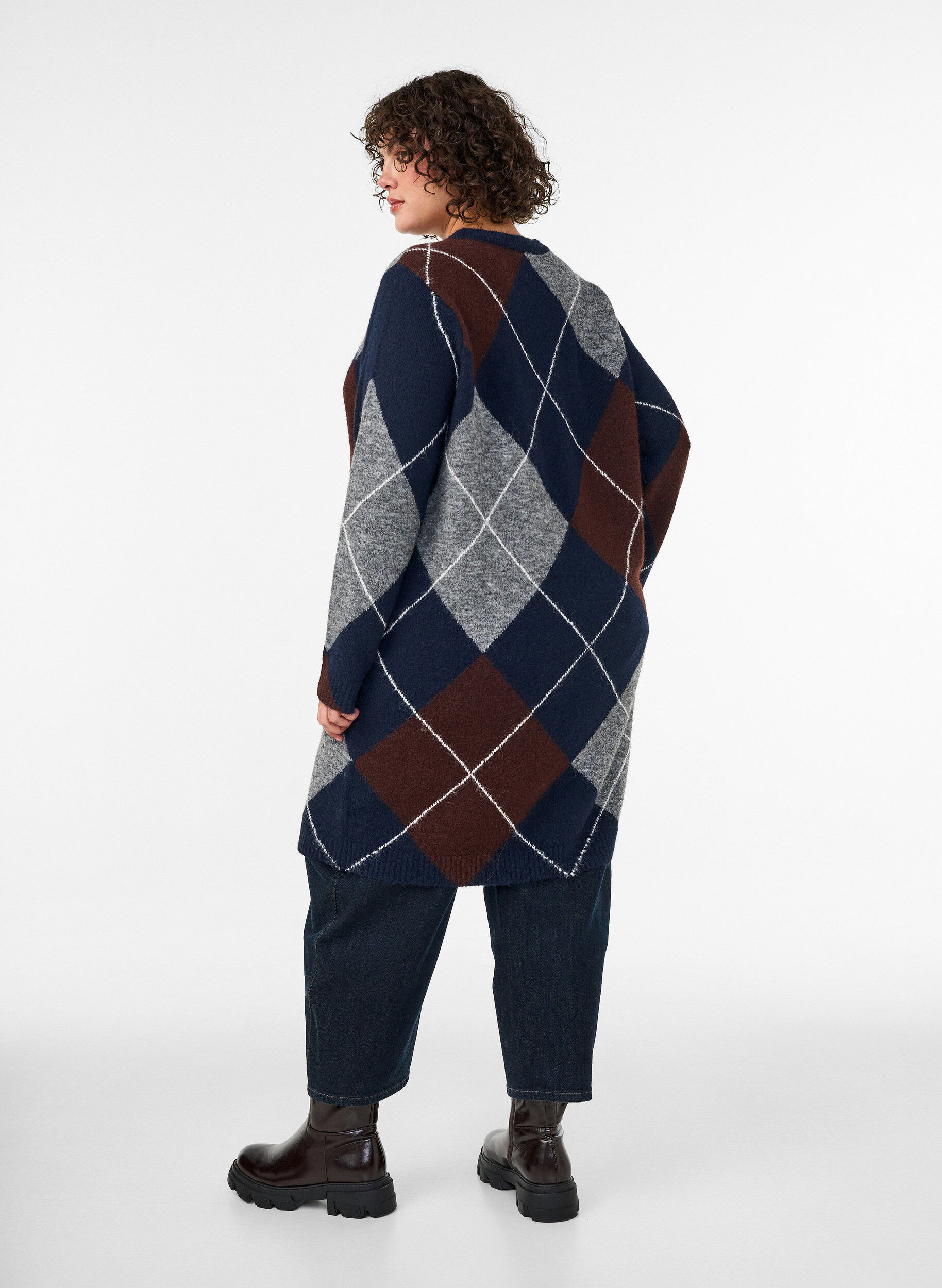 ZizziStrickkleid mit gro&szlig;em Karomuster, Blau, Model image number 2
