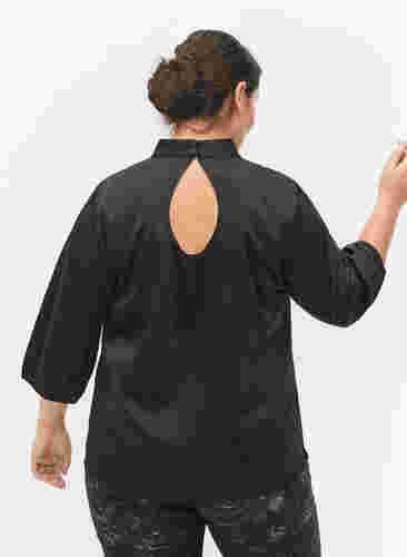Bluse mit 3/4 Ärmeln und Stehkragen, Black, Model image number 1