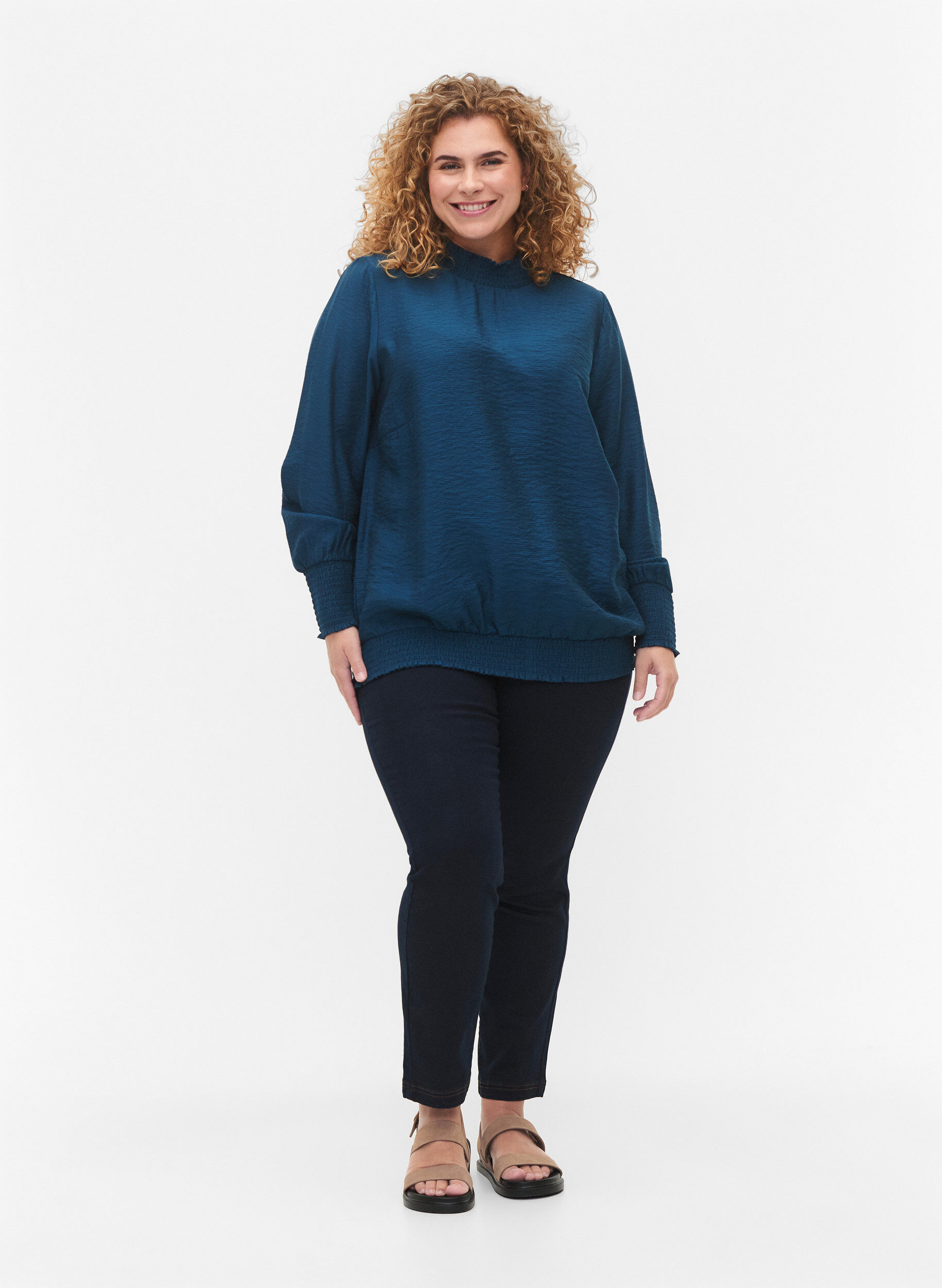 Zizzi Viskose Bluse mit Sch&uuml;rze, Reflecting Pond, Model image number 2