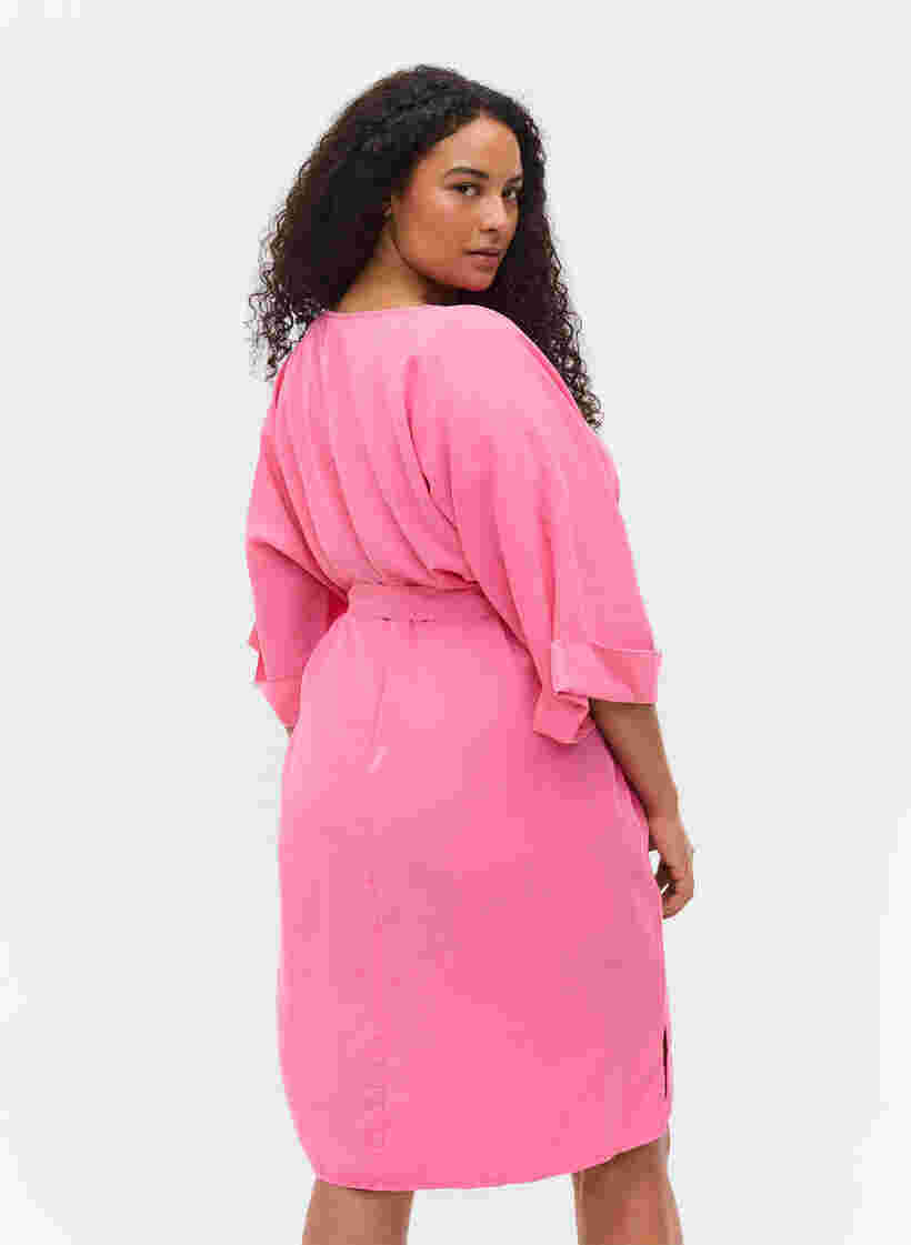 Kleid mit 3/4-Ärmeln und Bindeband, Shocking Pink, Model image number 1
