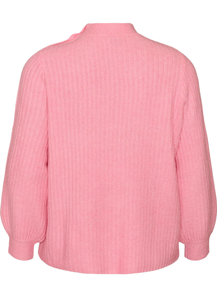 Pullover aus Rippstrick mit Puff&auml;rmeln und Kn&ouml;pfen, Pink, Packshot image number 1