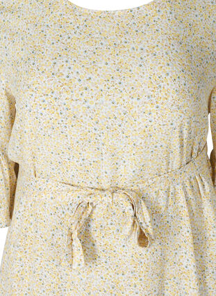 Viskosekleid mit Print und Bindeband an der Taille, Yellow AOP Flower, Packshot image number 2