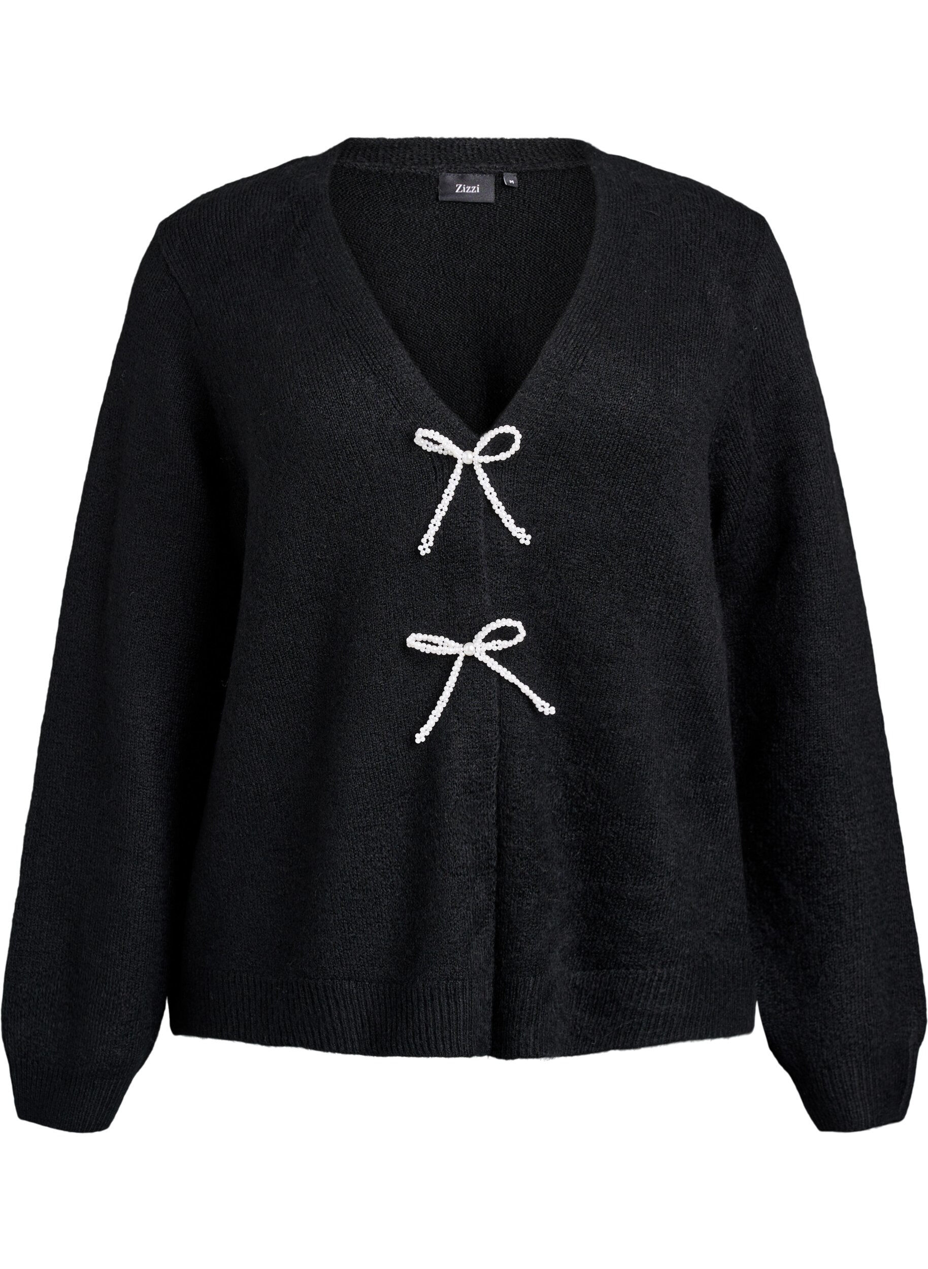 Zizzi Strickjacke mit Perlmuttkn&ouml;pfen, Schwarz, Packshot image number 0