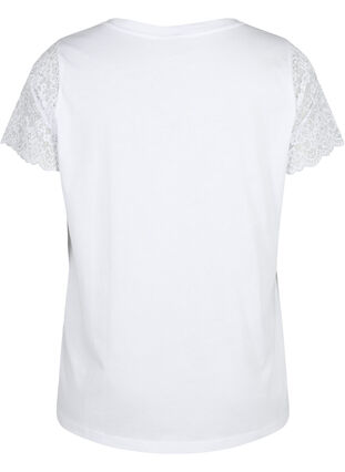 T-Shirt aus Baumwolle mit kurze Spitzenärmeln, Bright White, Packshot image number 1