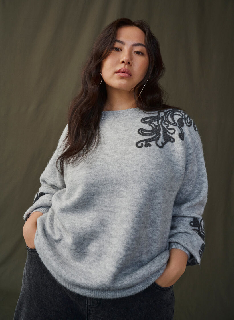  Strickbluse mit dekorativem Muster, Light Grey Melange, Image image number 0