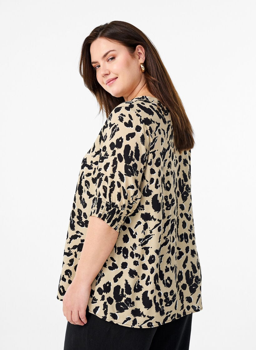 Kurzärmelige Bluse aus Viskose, Beige, Model image number 2