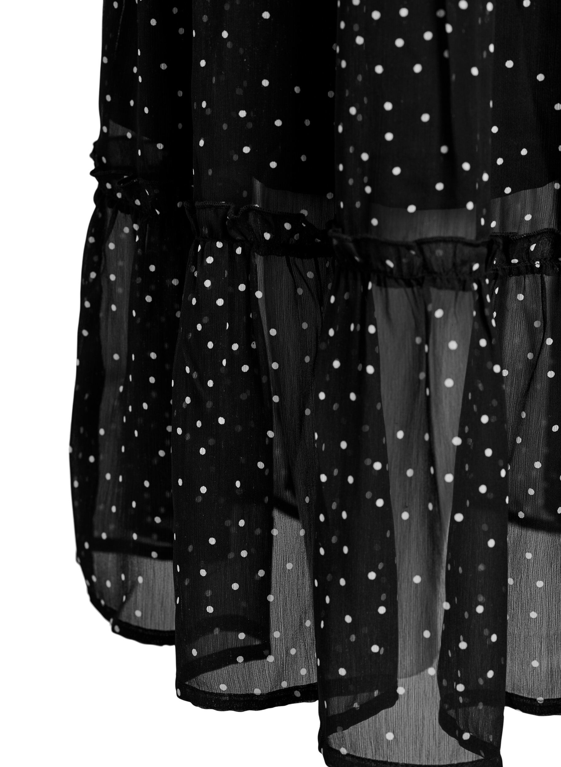 Zizzi Langer A-Linien-Rock aus Chiffon mit Polka Dots, Schwarz, Packshot image number 3