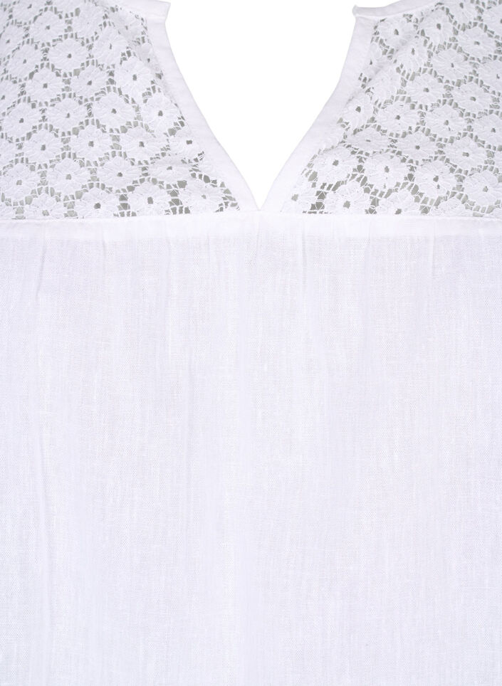 Bluse aus Baumwollmischung mit Leinen und H&auml;keldetails, Bright White, Packshot image number 2