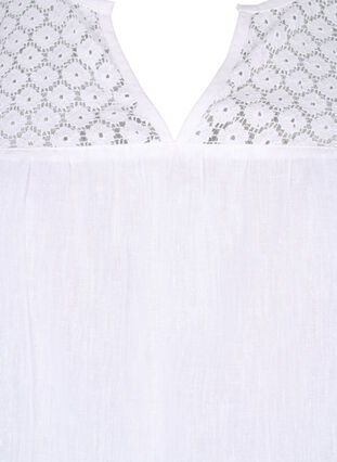 Bluse aus Baumwollmischung mit Leinen und Häkeldetails, Bright White, Packshot image number 2