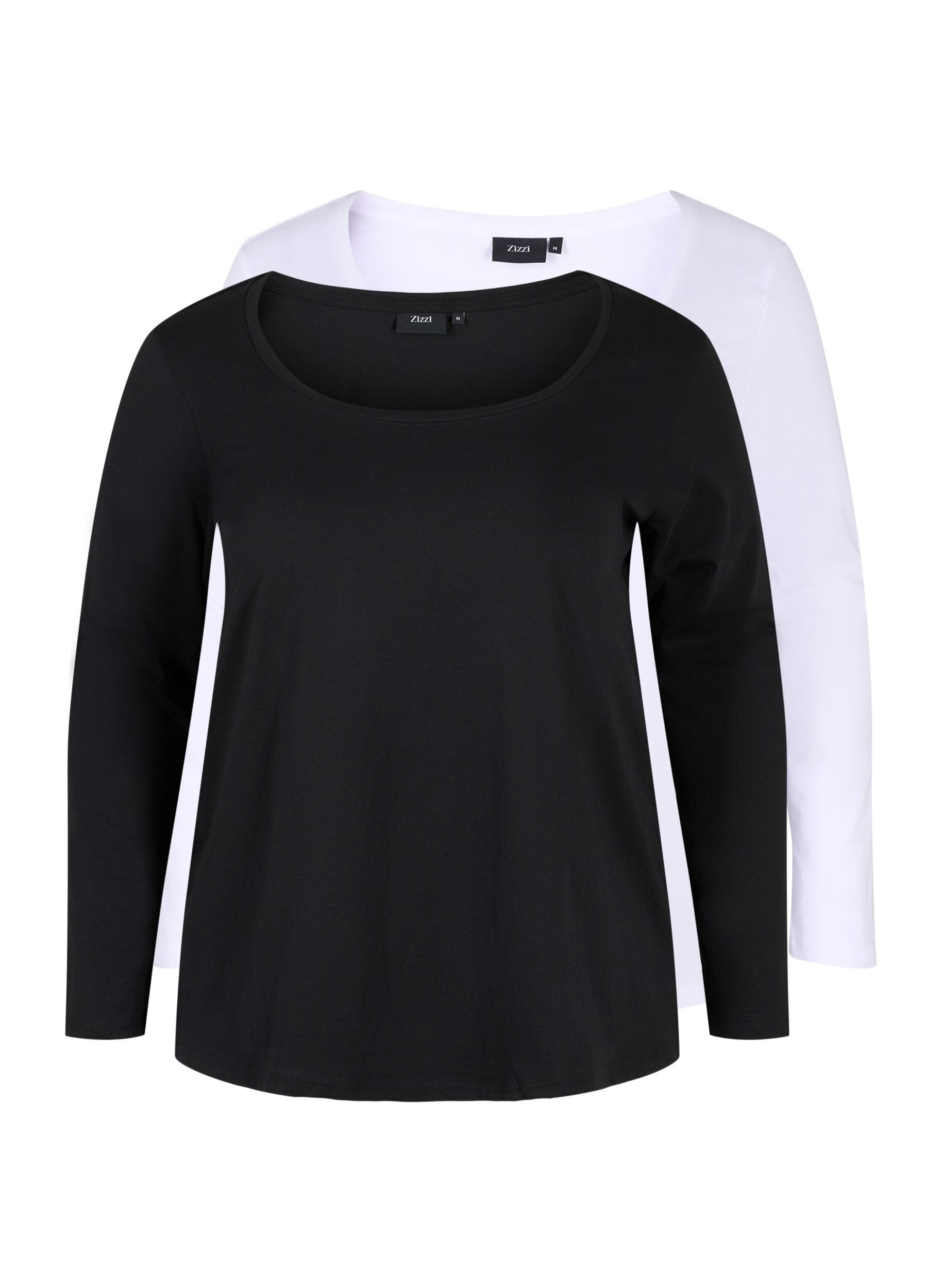Zizzi 2er-Pack Basic-Bluse aus Baumwolle, Black/Bright W, Packshot image number 0