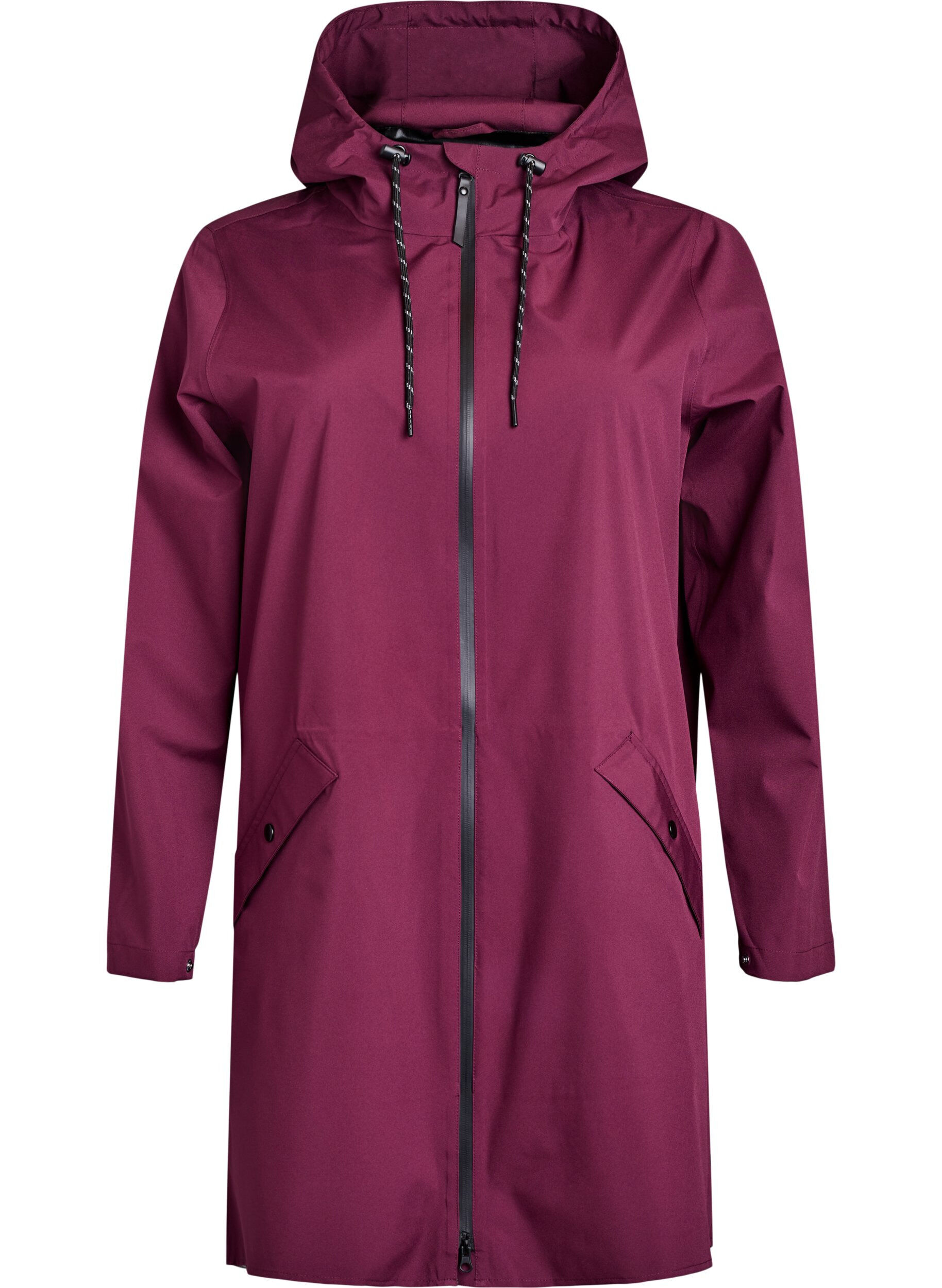 ZizziRegenjacke mit Taschen und Kapuze., Dunkles Bordeaux, Packshot image number 0