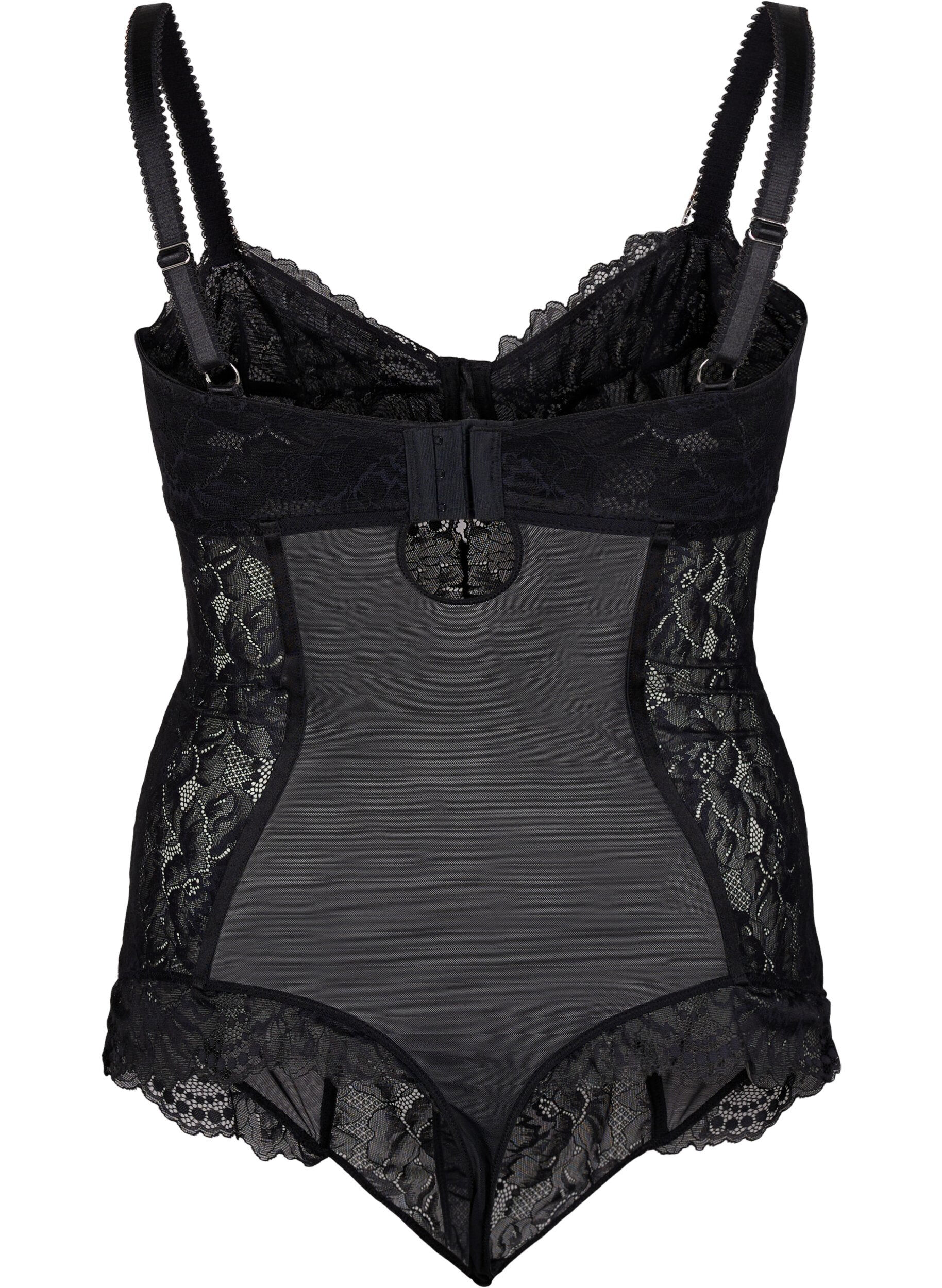 Zizzi Body mit Mesh, Spitze und abnehmbarer Kette, Black, Packshot image number 1