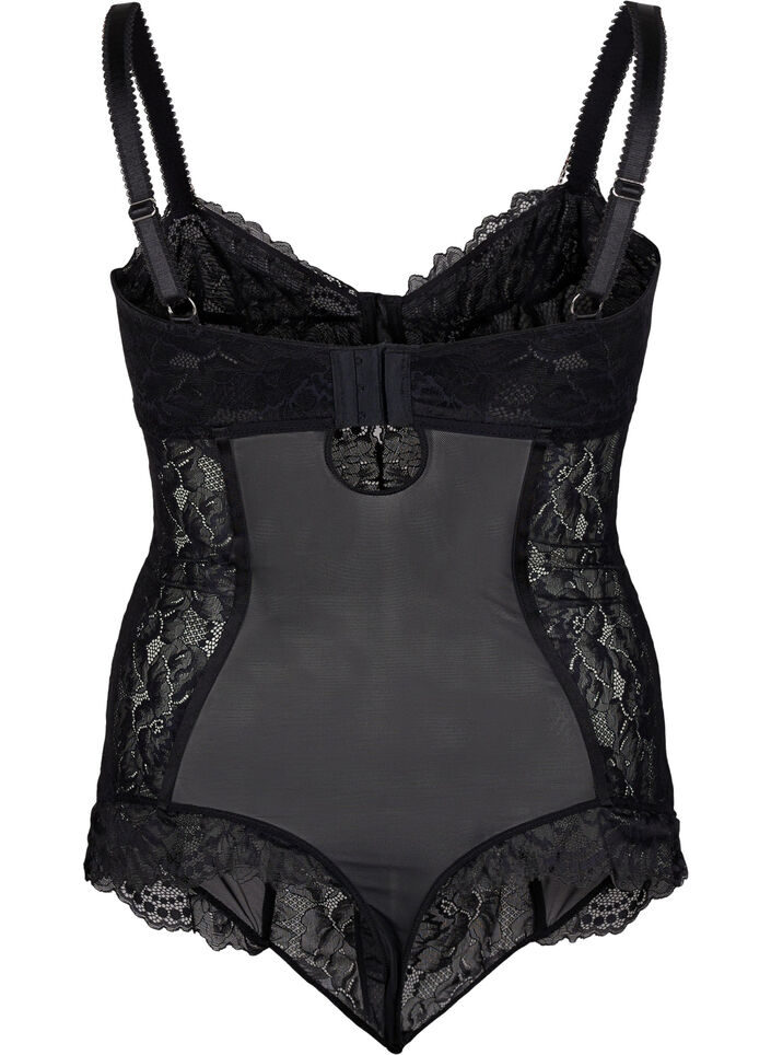 Body mit Mesh, Spitze und abnehmbarer Kette, Black, Packshot image number 1