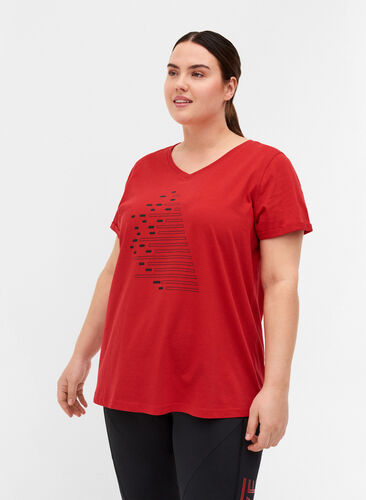 Trainings-T-Shirt aus Baumwolle mit Aufdruck, Haute Red, Model image number 0