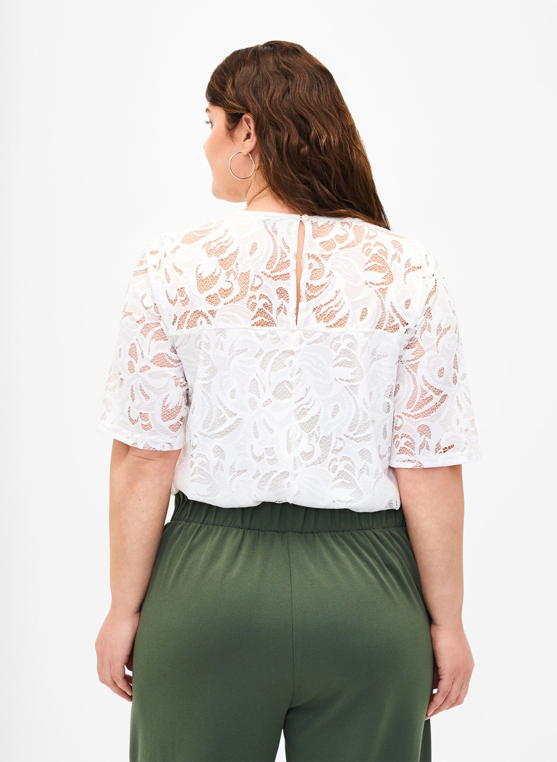Zizzi Bluse mit Spitze und kurzen &Auml;rmeln, Bright White, Model image number 1