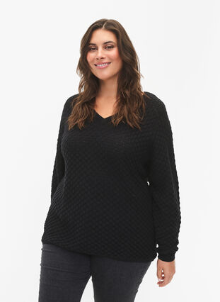 Pullover mit Strukturmuster aus Bio-Baumwolle	, Black, Model image number 0