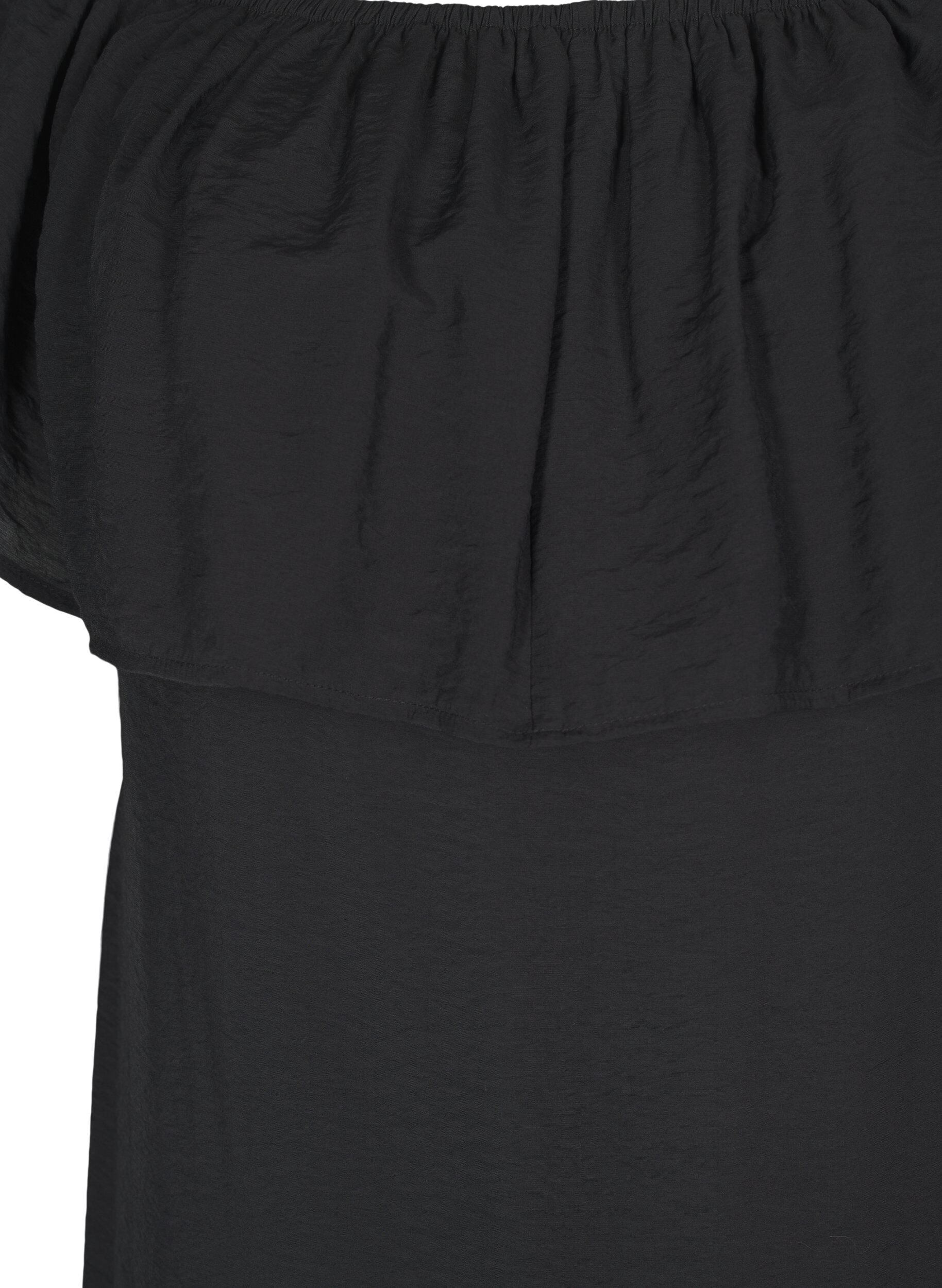 Zizzi Midi-Kleid mit gerafftem Saum und Schlitz., Black, Packshot image number 2