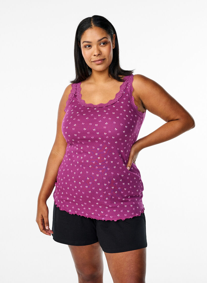 Oberteil mit Aufdruck und Spitzenborte, Boysenb. Heart AOP , Model image number 0