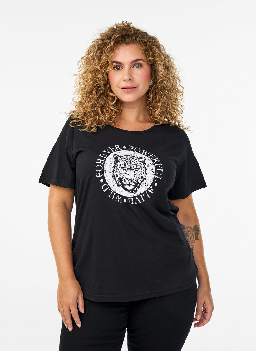 T-Shirt mit Print, Schwarz, Model image number 0