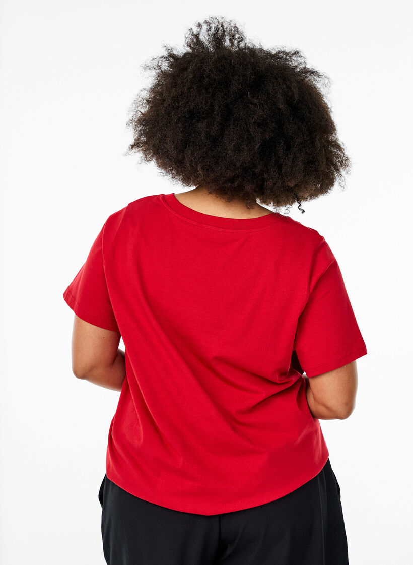 Einfaches T-Shirt aus Baumwolle mit V-Ausschnitt., Rot, Model image number 2