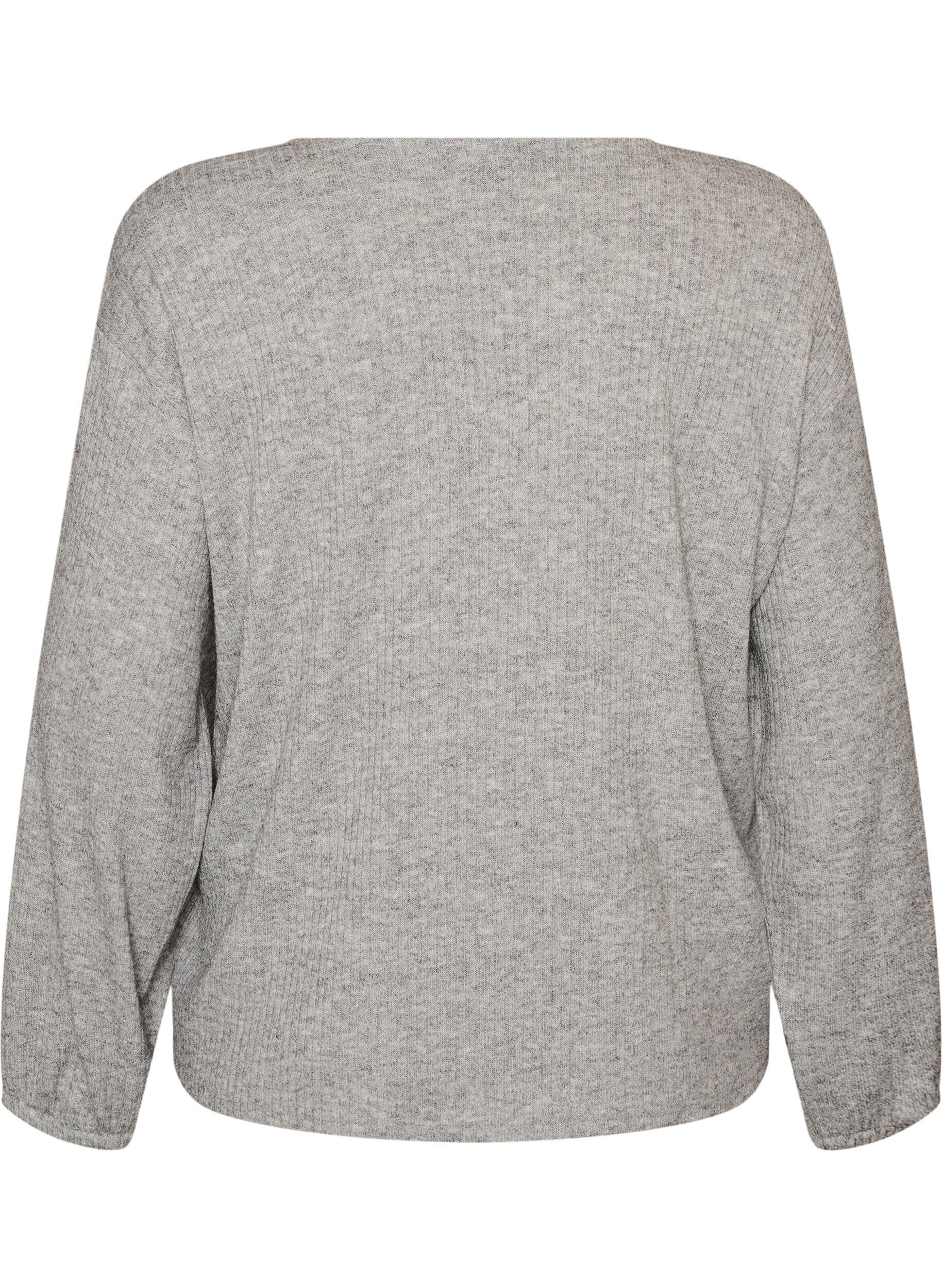 ZizziBluse aus Jersey mit Rippstruktur und V-Ausschnitt, Grau, Packshot image number 1